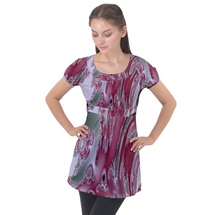 Fractal Gradient Colorful Infinity Puff Sleeve Tunic Top