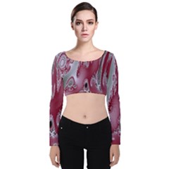 Fractal Gradient Colorful Infinity Velvet Long Sleeve Crop Top by Wegoenart