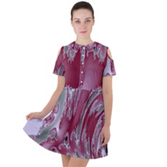 Fractal Gradient Colorful Infinity Short Sleeve Shoulder Cut Out Dress 