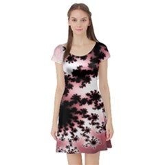 Fractal Pattern Pink Short Sleeve Skater Dress by Wegoenart