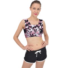 Fractal Pattern Pink V-back Sports Bra by Wegoenart