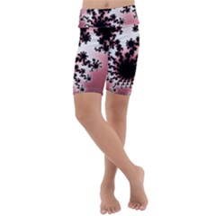 Fractal Pattern Pink Kids  Lightweight Velour Cropped Yoga Leggings