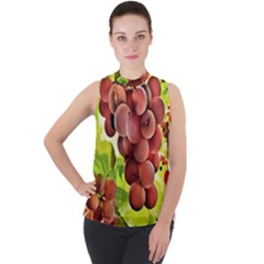 Grape Harvest Nature Figure Rustic Mock Neck Chiffon Sleeveless Top