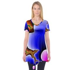 Fractal Background Pattern Color Short Sleeve Tunic  by Wegoenart