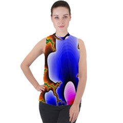 Fractal Background Pattern Color Mock Neck Chiffon Sleeveless Top