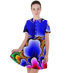 Fractal Background Pattern Color Short Sleeve Shoulder Cut Out Dress 