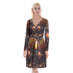 Fractal Mandelbulb 3d Action Long Sleeve Velvet Front Wrap Dress by Wegoenart