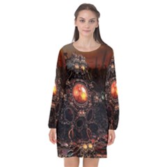 Fractal Mandelbulb 3d Action Long Sleeve Chiffon Shift Dress  by Wegoenart