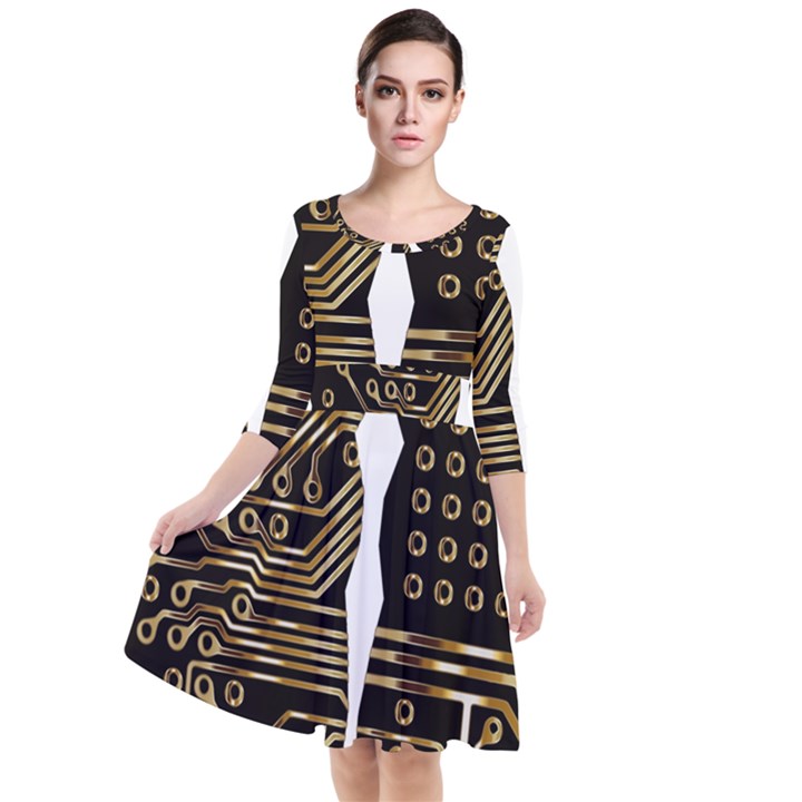 Brain Circuit Board Pcb Computer Quarter Sleeve Waist Band Dress