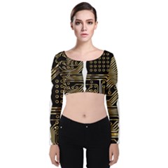 Brain Circuit Board Pcb Computer Velvet Long Sleeve Crop Top by Wegoenart