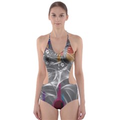 Flora Entwine Fractals Flowers Cut-out One Piece Swimsuit by Wegoenart