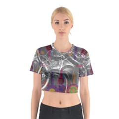 Flora Entwine Fractals Flowers Cotton Crop Top by Wegoenart