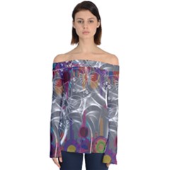 Flora Entwine Fractals Flowers Off Shoulder Long Sleeve Top by Wegoenart