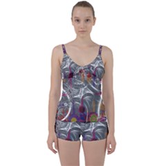 Flora Entwine Fractals Flowers Tie Front Two Piece Tankini by Wegoenart