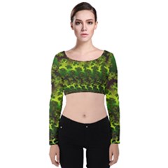 Fractal Gradient Colorful Infinity Velvet Long Sleeve Crop Top by Wegoenart