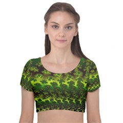 Fractal Gradient Colorful Infinity Velvet Short Sleeve Crop Top  by Wegoenart