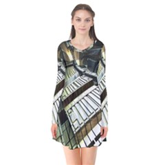 Fractals Fractal Art 3d Long Sleeve V-neck Flare Dress