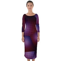 Fractal Rendering Quarter Sleeve Midi Bodycon Dress