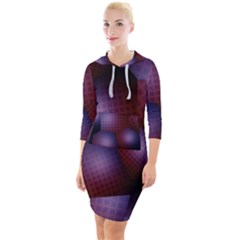 Fractal Rendering Quarter Sleeve Hood Bodycon Dress by Wegoenart