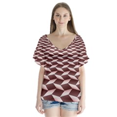 Graphics Geometric Paul Background V-neck Flutter Sleeve Top by Wegoenart