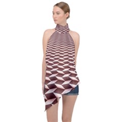 Graphics Geometric Paul Background Halter Asymmetric Satin Top