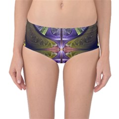 Fractal Blue Tin Pattern Texture Mid-waist Bikini Bottoms by Wegoenart