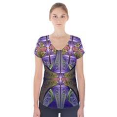 Fractal Blue Tin Pattern Texture Short Sleeve Front Detail Top by Wegoenart