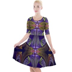 Fractal Blue Tin Pattern Texture Quarter Sleeve A-line Dress