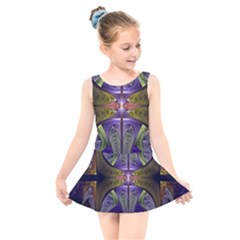 Fractal Blue Tin Pattern Texture Kids  Skater Dress Swimsuit by Wegoenart