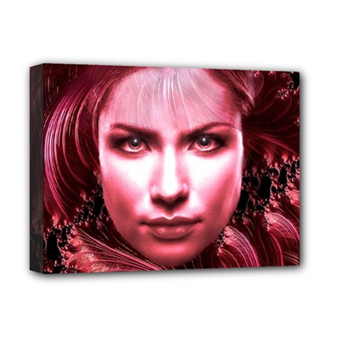 Portrait Woman Red Face Pretty Deluxe Canvas 16  X 12  (stretched)  by Wegoenart