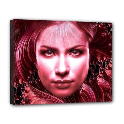 Portrait Woman Red Face Pretty Deluxe Canvas 20  X 16  (stretched) by Wegoenart