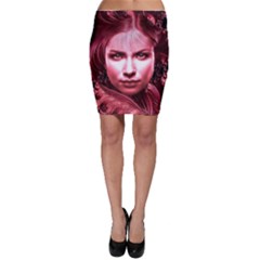 Portrait Woman Red Face Pretty Bodycon Skirt by Wegoenart