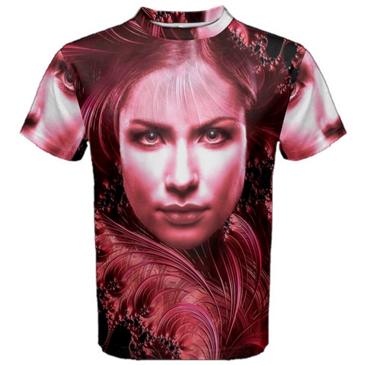 Portrait Woman Red Face Pretty Men s Cotton Tee