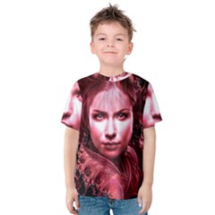 Portrait Woman Red Face Pretty Kids  Cotton Tee