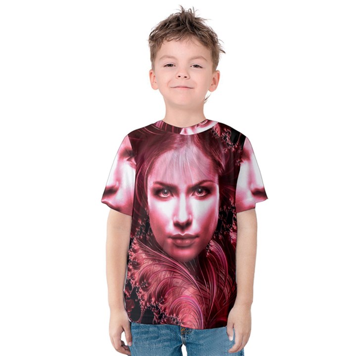 Portrait Woman Red Face Pretty Kids  Cotton Tee