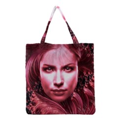 Portrait Woman Red Face Pretty Grocery Tote Bag by Wegoenart