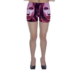 Portrait Woman Red Face Pretty Skinny Shorts by Wegoenart