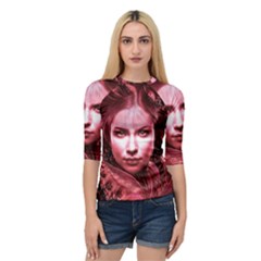 Portrait Woman Red Face Pretty Quarter Sleeve Raglan Tee