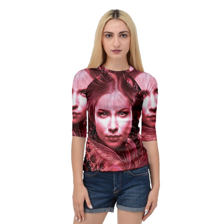 Portrait Woman Red Face Pretty Quarter Sleeve Raglan Tee