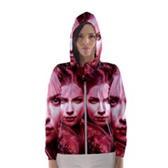 Portrait Woman Red Face Pretty Hooded Windbreaker (women) by Wegoenart