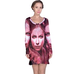 Portrait Woman Red Face Pretty Long Sleeve Nightdress by Wegoenart