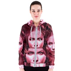 Portrait Woman Red Face Pretty Women s Zipper Hoodie by Wegoenart