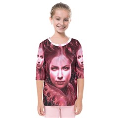 Portrait Woman Red Face Pretty Kids  Quarter Sleeve Raglan Tee