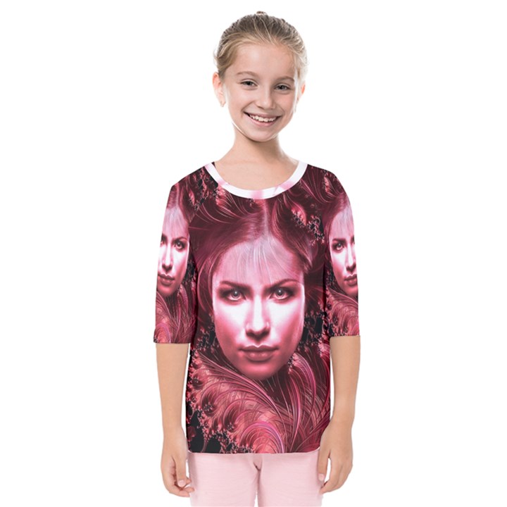 Portrait Woman Red Face Pretty Kids  Quarter Sleeve Raglan Tee