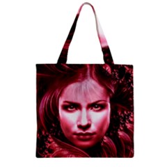 Portrait Woman Red Face Pretty Zipper Grocery Tote Bag by Wegoenart