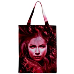 Portrait Woman Red Face Pretty Zipper Classic Tote Bag by Wegoenart