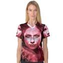 Portrait Woman Red Face Pretty V-Neck Sport Mesh Tee View1