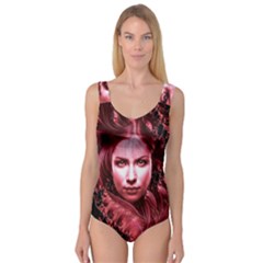 Portrait Woman Red Face Pretty Princess Tank Leotard  by Wegoenart