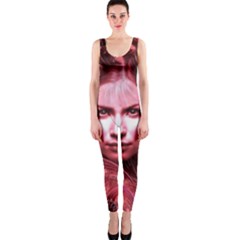 Portrait Woman Red Face Pretty One Piece Catsuit by Wegoenart