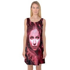 Portrait Woman Red Face Pretty Sleeveless Satin Nightdress by Wegoenart